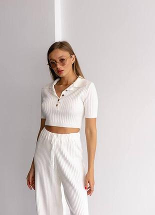 Вязаный костюм кроп топ и штаны хлопок