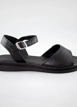 Удобные женские черные босоножки кожа на плоской подошве,сандали кожаные летние черного цвета на лето