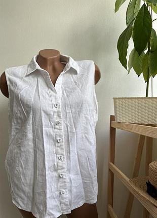 Жіноча  біла сорочка без рукавів  з льону l