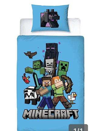 Комплект дитячої двосторонньої постільної білизни minecraft 150x200 см 100% бавовна
