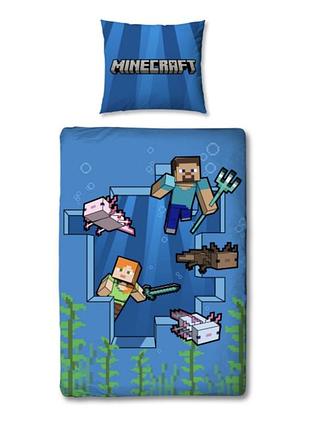 Комплект дитячої двосторонньої постільної білизни  minekraft 140x200 см 100% бавовна