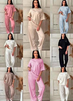 Трендовий костюм з великою квіткою на грудях до 54р