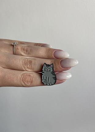 Пін значок металевий брошка кіт сірий муркотун