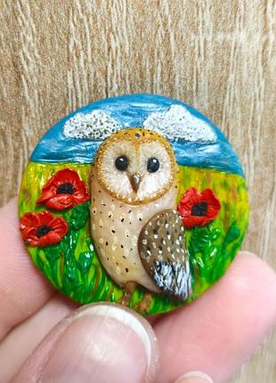 Брошь из полимерной глины "сова"