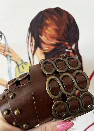 Широкий коричневий ремінь пояс штучна шкіра з металевою фурнітурою під бронзу від бренду next 🤎