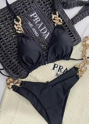 Трендовый раздельный купальник уплотненная чашка трусики стринги лиф цепочка цепь