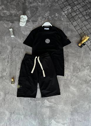 Чоловічий літній костюм двійка stone island | футболка stone island + шорти stone island