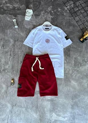 Чоловічий літній костюм двійка stone island | футболка stone island + шорти stone island