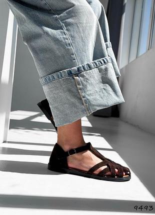 Босоніжки жіночі шоколад натуральна замша  9493