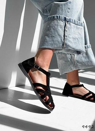 Босоніжки жіночі чорні натуральна замша  9492