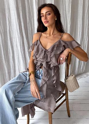 Блуза с воланами тенсел на бретелях