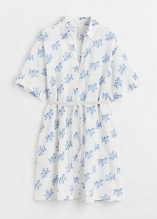 Натуральна біла сукня сорочка квітковий принт h&m з паском