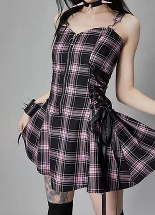 Жіноча готична плісирована сукня spice girls red plaid y2k sexy zip up robe femme punk black mini