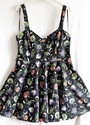 Короткое готическое платье hell bunny карманы хлопок кота ведьма готика рок панк гранж стэмпанк геловин