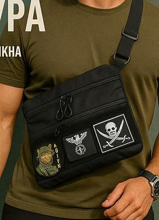 Чоловіча сумка чорна, сумка планшет з кобурою для патчів