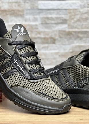 Кроссовки мужские adidas olive нубук-сетка