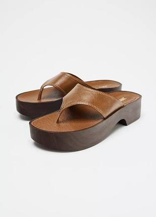 М'які шкіряні коричневі шльопанці zara new