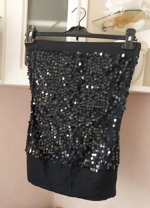 Черный топ пайетки вискоза м.л резинка по кругу