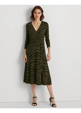 Ralph lauren платье с вырезом рукав 3/4 зеленое зебра с завязкой новое