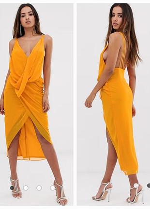 Платье миди asos design из мягкого шифона с драпировкой и воротником-хомутиком(размер 34)