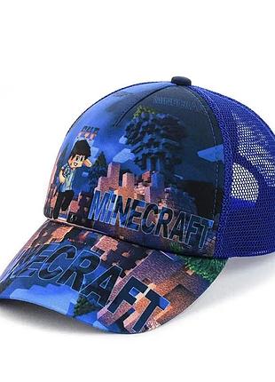 Детская кепка "minecraft" с ярким принтом синего цвета стильная детская кепка с дизайном, натхн