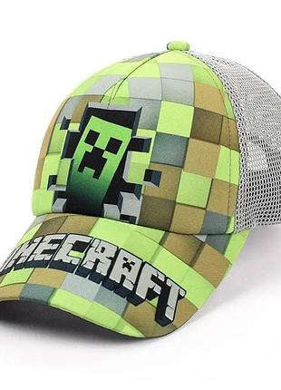 Детская кепка "minecraft" с ярким принтом салатового цвета стильная детская кепка с дизайном, на