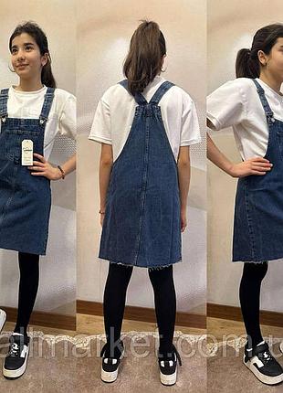 Подростковый джинсовый комбинезон с необработанным низом классное качество