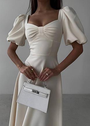 Жіноча сукня міді з костюмної тканини люкс 🤍 чорна або молочна, розміри 42–46