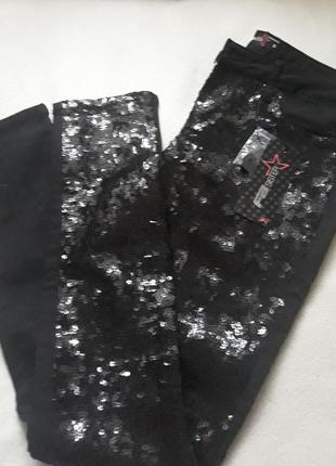 Новые черные блестящие брюки штаны джинсы в пайетках fb sister new yorker