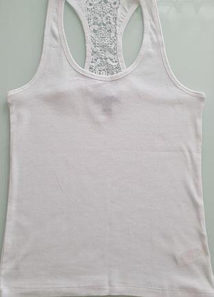 Хлопковая белая майка в рубчик с кружевом atmosphere р.l