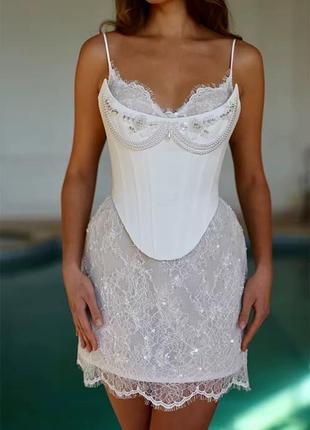 Коктейльное кружевное цветочное вечернее в пол макси платье old money шелковое мини платье с корсетом с открытыми плечами с открытой спиной