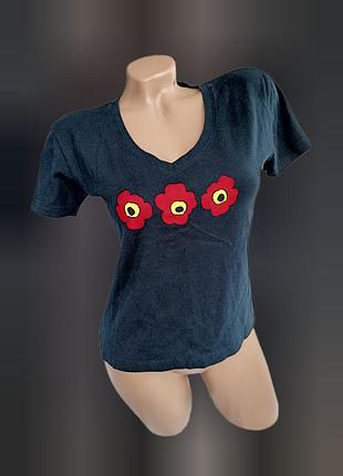 Коттоновая футболка с бархатными цветами