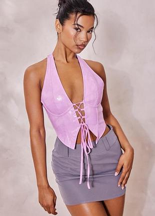 Топ prettylittlething рожевий з екошкіри