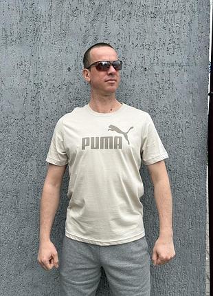 Оригінал футболка puma ess logo 68884568 беж пума оригинал m l xl літо