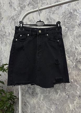 Спідниця юбка чорна джинсова спідниця рвана джинсова спідниця