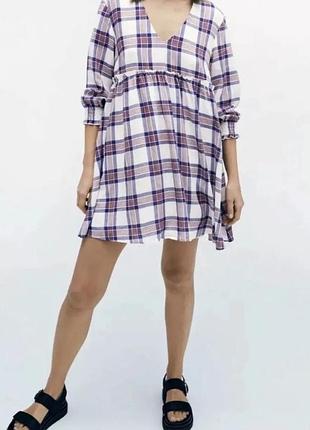 🥰 сукня в клітинку zara m льон ліоцел