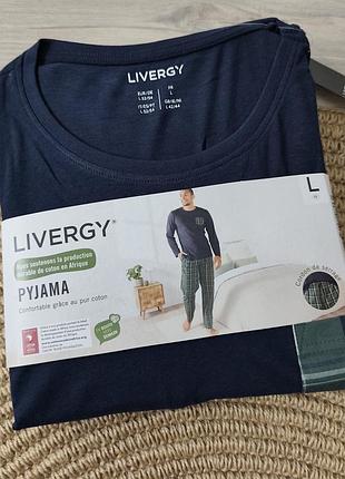 Піжама чоловіча livergy 100% бавовна – лонгслів і штани в клітинку6 фото