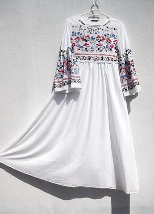 Красиве довге біле плаття з вишивкою котон shein
