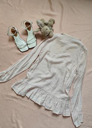 Блуза рожева натуральний шовк р 34 36 xs s 42 44 з рукавом з воланами