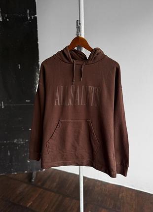 Allsaints unisex oversize brown long sleeve hoodie center print pockets худі, толстовка