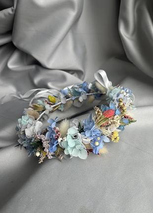 Віночок на голову зі стабілізованої гортензії