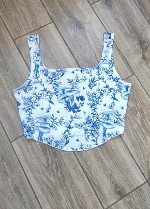 Топ корсет shein с голубым узором на девочку подростка, идеальное состояние
