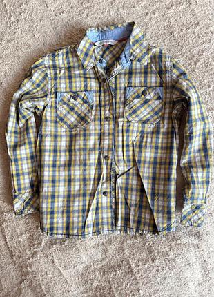 Сорочка в клітинку жовто голуба на 5 років