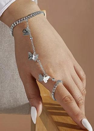 Слейв браслет на руку с кольцом и цепочкой