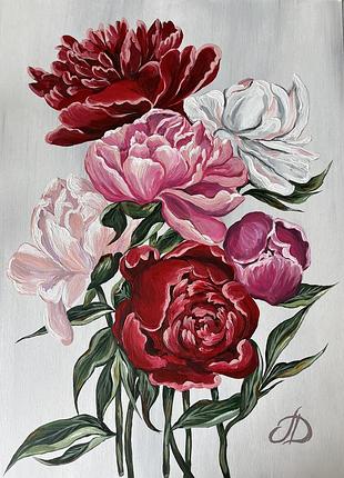 Картина акрилом «пионы» 60х42