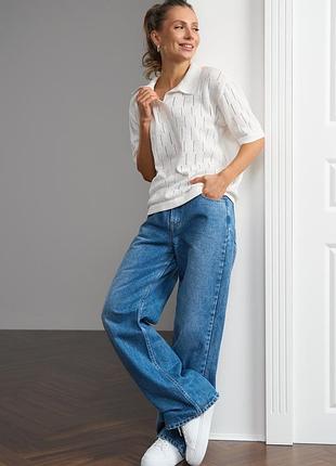 Біле поло з візерунком з преміальної пряжі