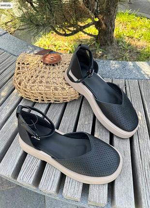 А30592 босоніжки girls чорна шкіра перфорація