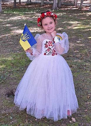 Вышиванное платье, праздничное вышиванка, дизайнерское платье 6-7 лет 116-122