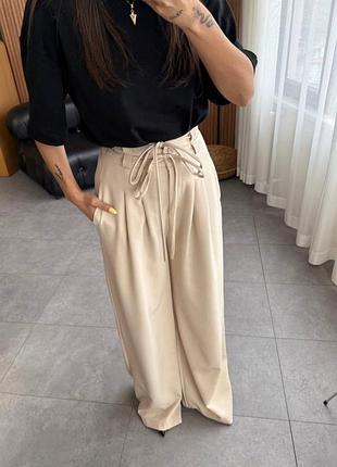 Штани палаццо oversize крій з подвійним поясом чорний, бордо, беж