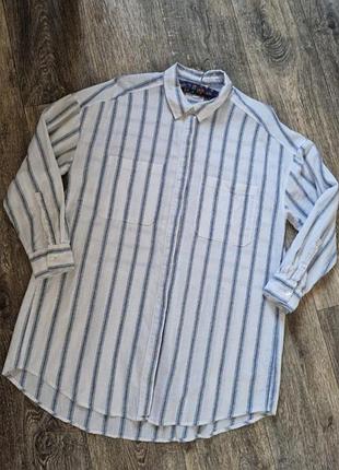 Длинная рубашка оверсайз от h&amp;m со спущенной линией плеча, на размер m-l. 55% льон, 45% котон.